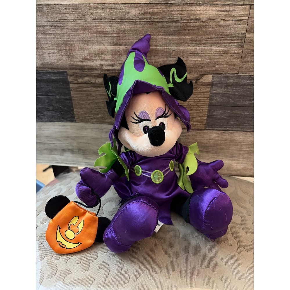 Disney Parks Minnie Mouse Witch Halloween Plush Purple Green Costume 9 Inch